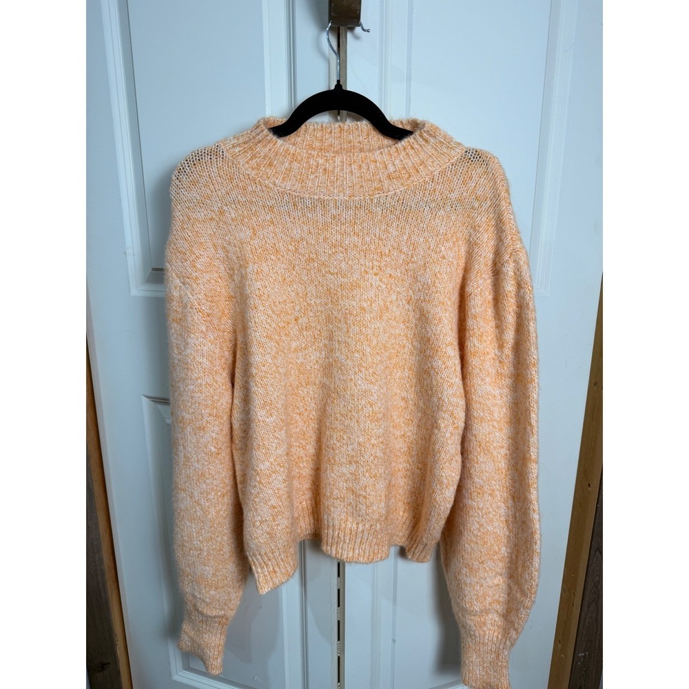 Hyfve Womens Orange White Marled Knit Crew Neck Sweater Ribbed Trim Size S
